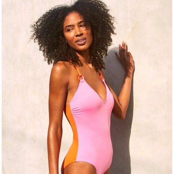 Kate Spade New York Color-Block Plunging V-Neck One-Piece Womens Size XS